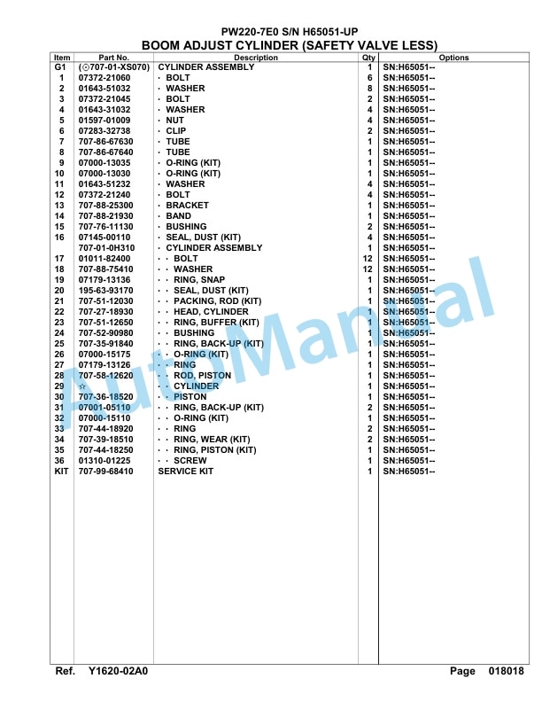 Komatsu PW200-7E0 Hydraulic Excavator Parts Manual H65051-UP-5