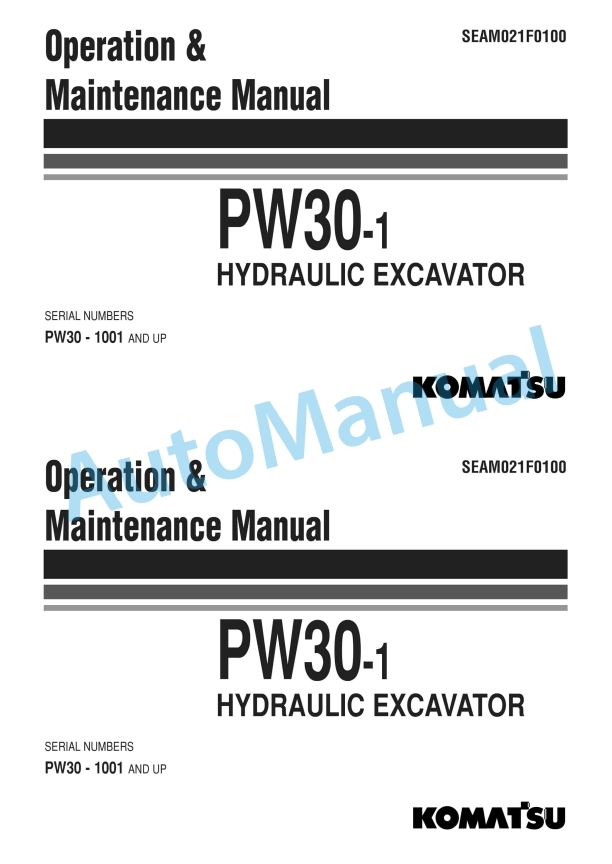 Komatsu PW30-1 Hydraulic Excavator Operation and Maintenance Manual SEAM021F0100