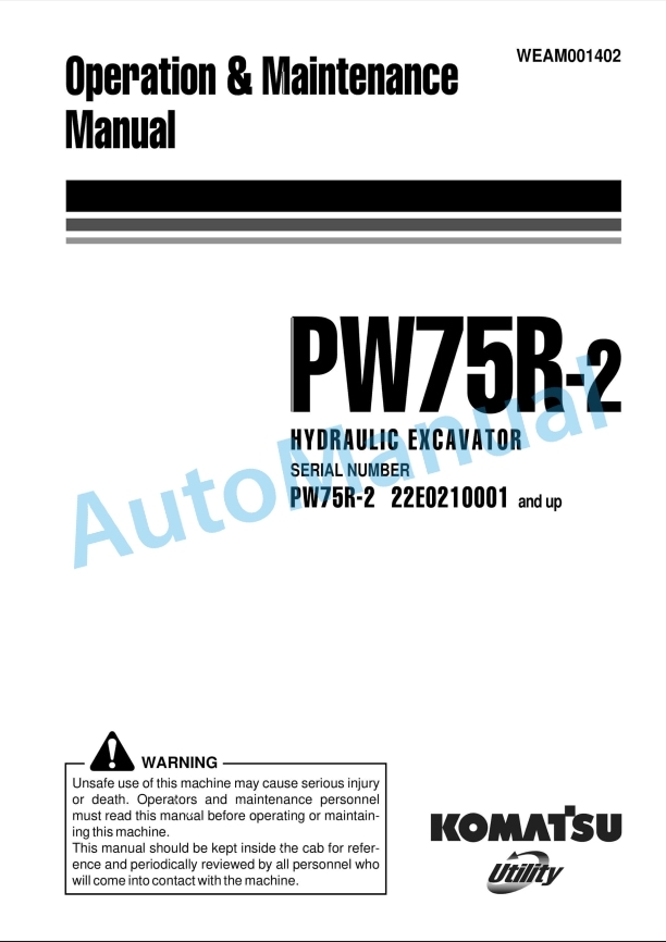 Komatsu PW75R-2 Hydraulic Excavator Operation and Maintenance Manual WEAM001402