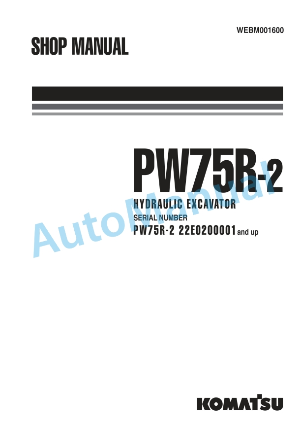 Komatsu PW75R-2 Hydraulic Excavator Shop Manual WEBM001600