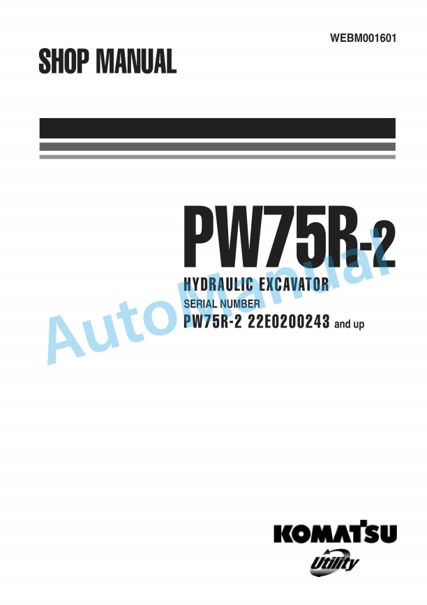 Komatsu PW75R-2 Hydraulic Excavator Shop Manual WEBM001601