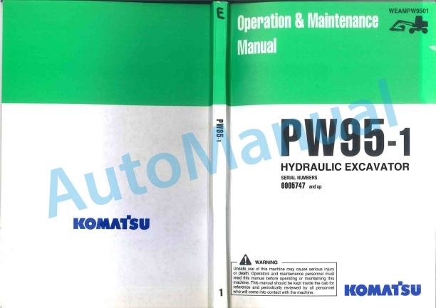 Komatsu PW95-1 Hydraulic Excavator Operation and Maintenance Manual WEAMPW9501