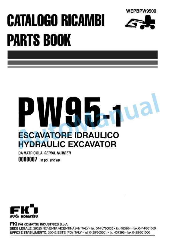 Komatsu PW95-1 Hydraulic Excavator Parts Manual WEPBPW9500