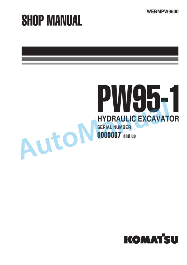 Komatsu PW95-1 Hydraulic Excavator Shop Manual WEBMPW9500