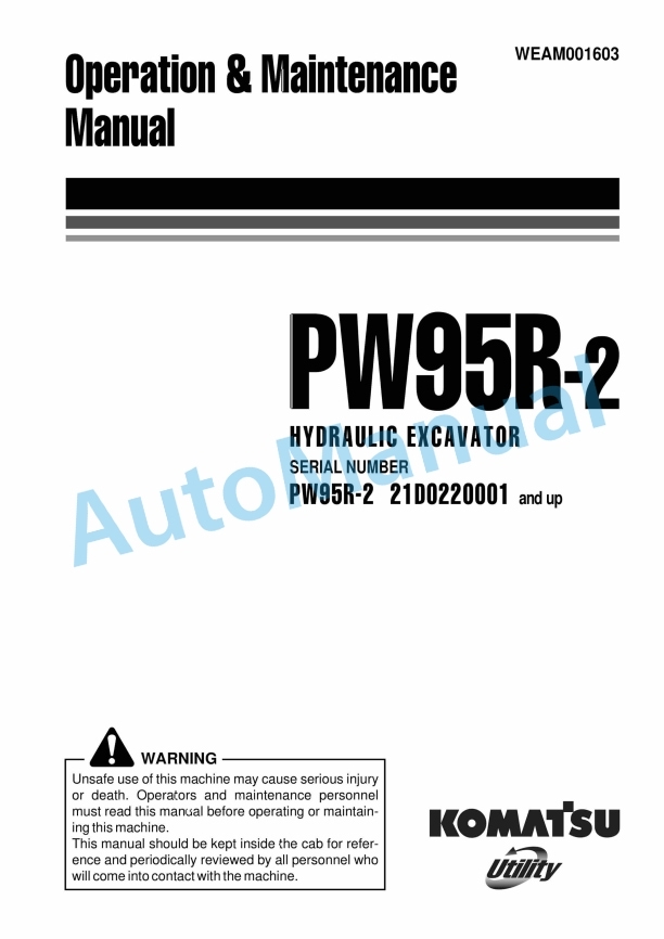 Komatsu PW95R-2 Hydraulic Excavator Operation and Maintenance Manual WEAM001603