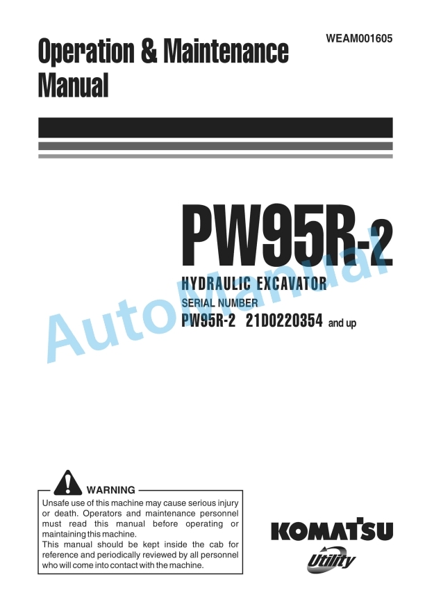 Komatsu PW95R-2 Hydraulic Excavator Operation and Maintenance Manual WEAM001605
