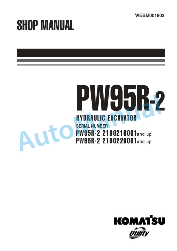 Komatsu PW95R-2 Hydraulic Excavator Shop Manual WEBM001802