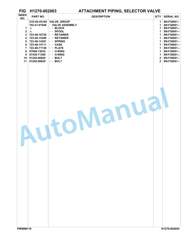 Komatsu PW98MR-11E0 Hydraulic Excavator Parts Manual F30001-UP-2