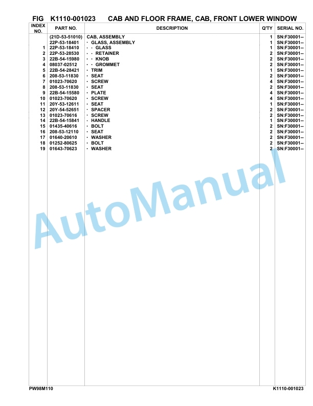 Komatsu PW98MR-11E0 Hydraulic Excavator Parts Manual F30001-UP-3