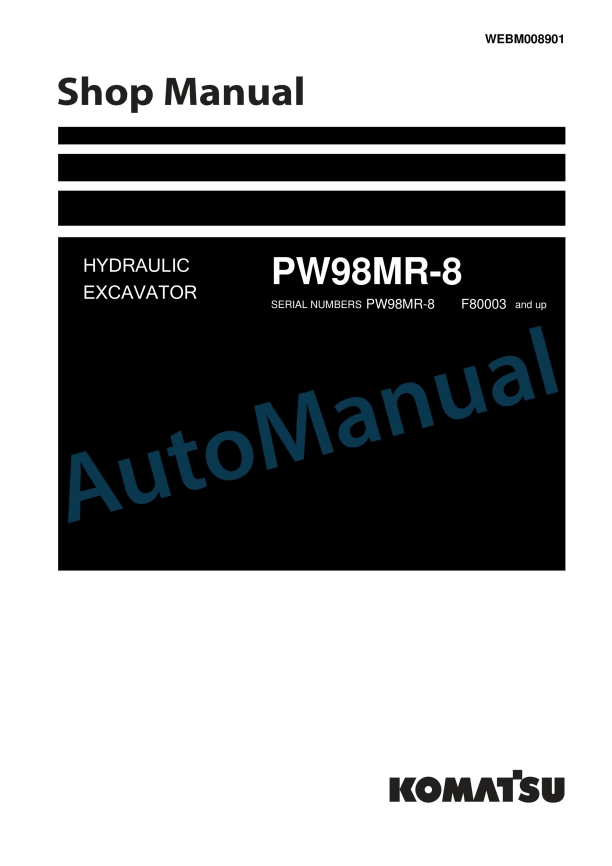 Komatsu PW98MR-8 Hydraulic Excavator Shop Manual WEBM008901