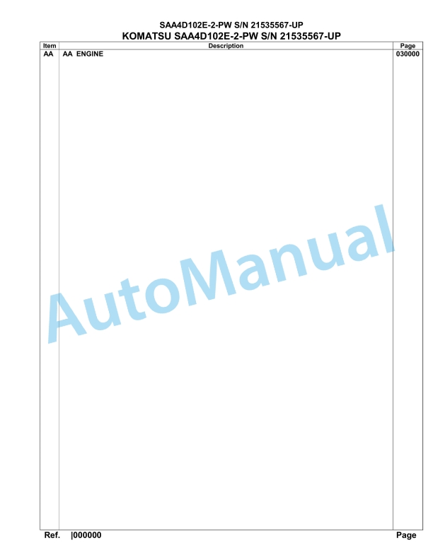 Komatsu SAA4D102E-2-PW Engine Parts Manual