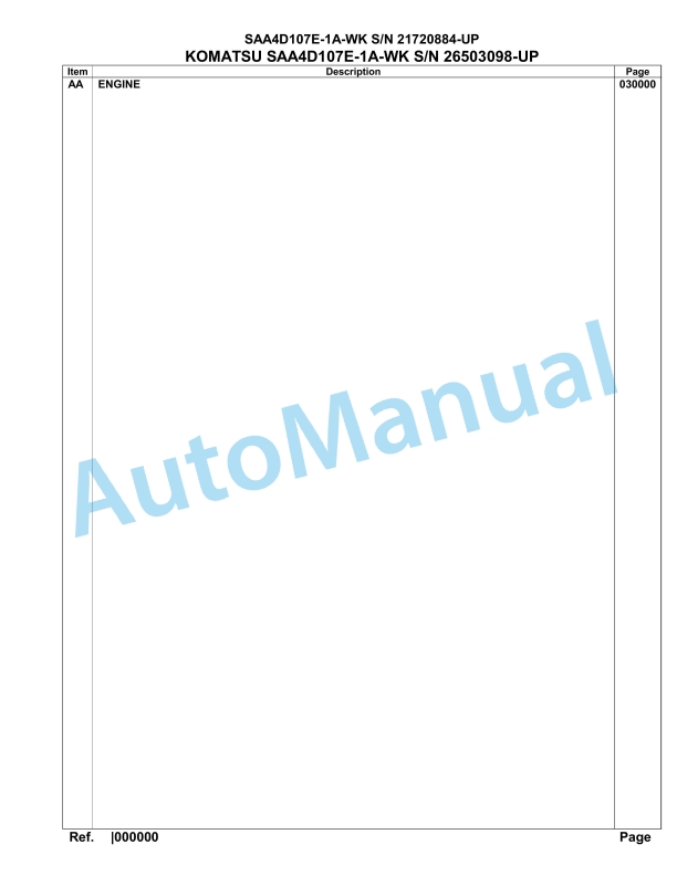 Komatsu SAA4D107E-1A-WK Engine Parts Manual