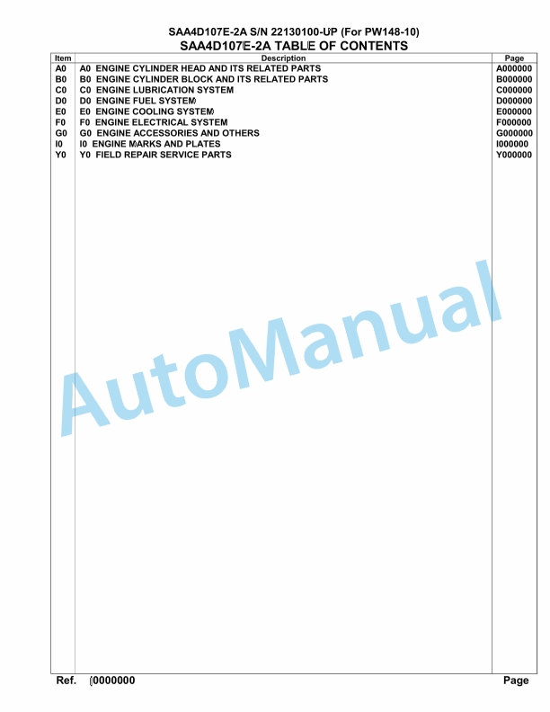 Komatsu SAA4D107E-2A Engine For PW148-10 Parts Manual