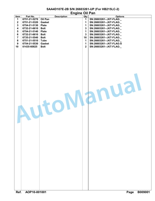 Komatsu SAA4D107E-2B Engine For HB215LC-2 Parts Manual 26603261 Up For HB215LC-2-3