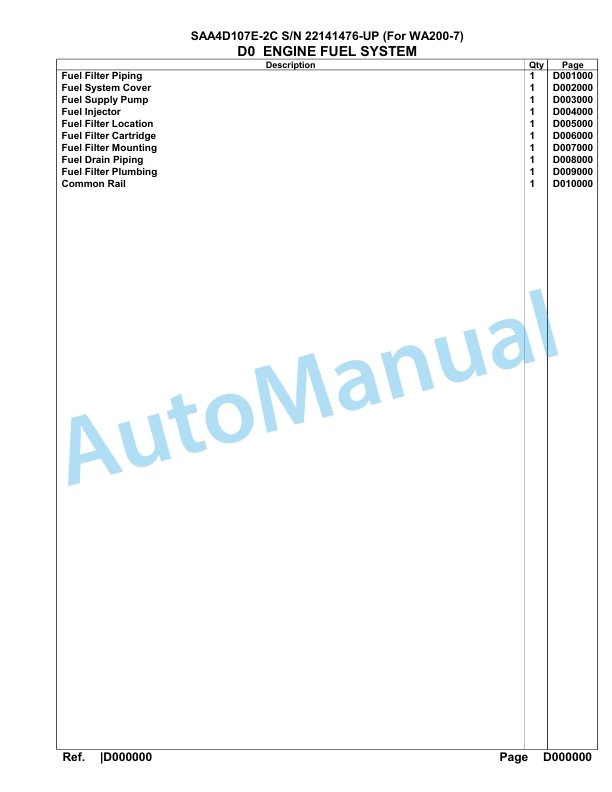 Komatsu SAA4D107E-2C Engine Parts Manual 22141476 Up For WA200-7-4
