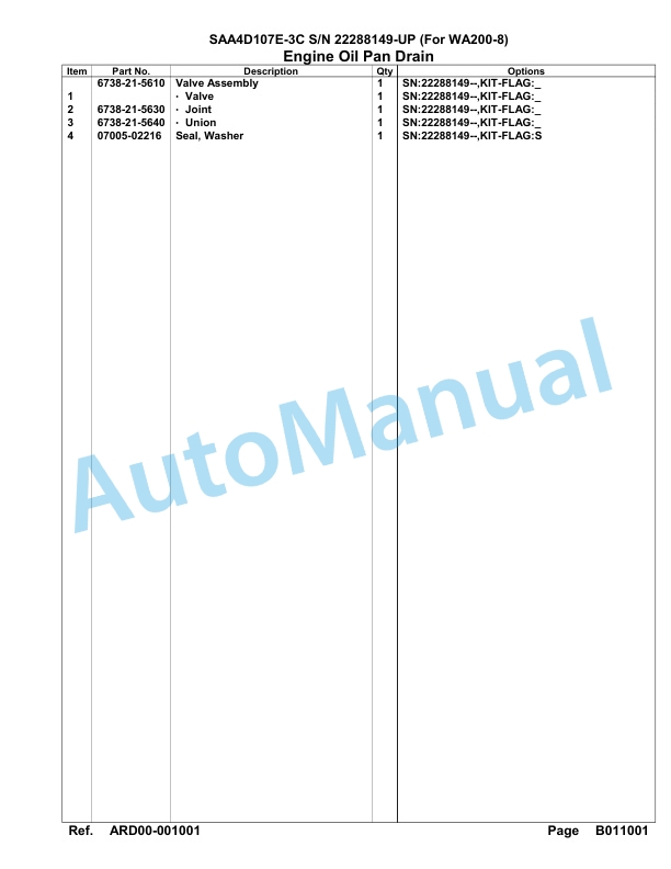 Komatsu SAA4D107E-3C Engine Parts Manual 22288149 Up For WA200-8-3