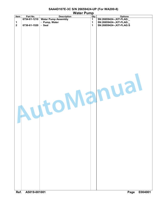Komatsu SAA4D107E-3C Engine Parts Manual 26659424 Up For WA200-8-5