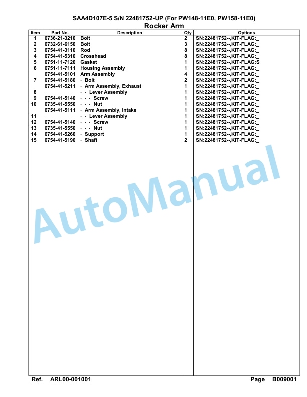 Komatsu SAA4D107E-5 Engine Parts Manual 22481752 Up For PW148 158-11E0-3