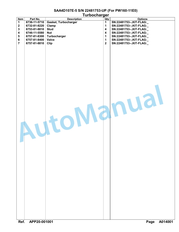 Komatsu SAA4D107E-5 Engine Parts Manual 22481753 Up For PW160-11E0-2