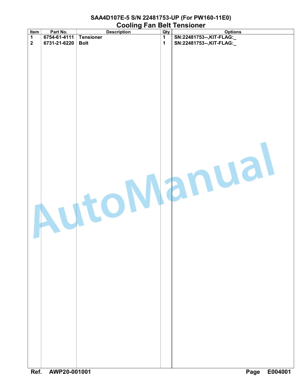 Komatsu SAA4D107E-5 Engine Parts Manual 22481753 Up For PW160-11E0-5