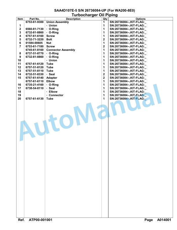 Komatsu SAA4D107E-5 Engine Parts Manual 26736084 Up For WA200-8E0-2