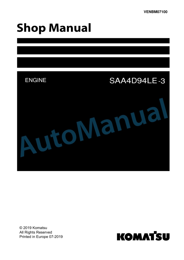 Komatsu SAA4D94LE-3 Engine Shop Manual VENBM07100