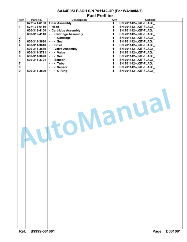 Komatsu SAA4D95LE-6CH Engine Parts Manual 701142 Up For WA100M-7-4