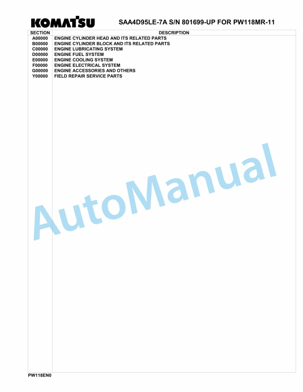Komatsu SAA4D95LE-7A Engine Parts Manual