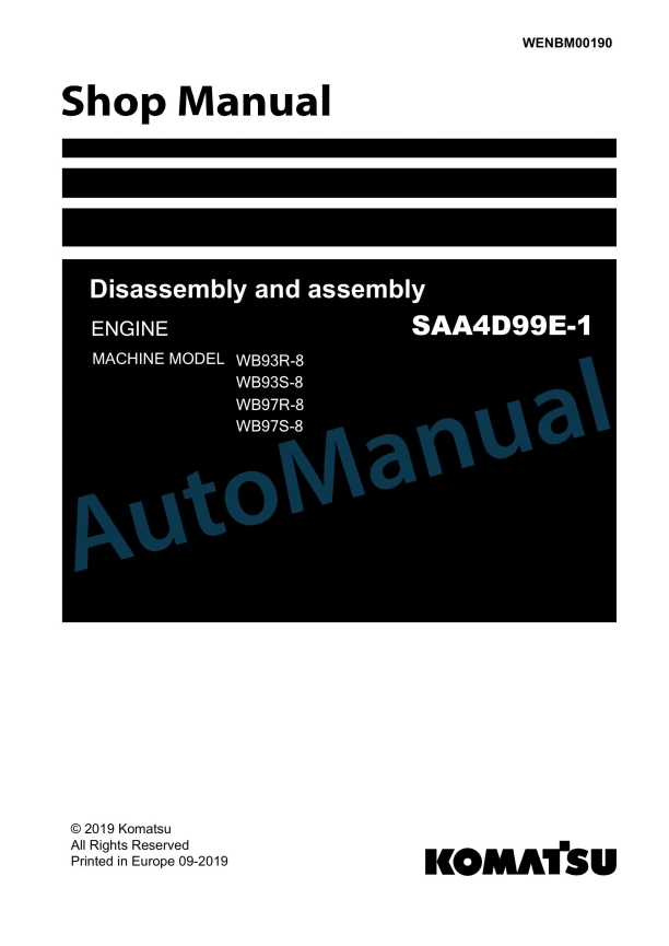 Komatsu SAA4D99E-1 Disassembly and Assembly Engine Shop Manual WENBM00190