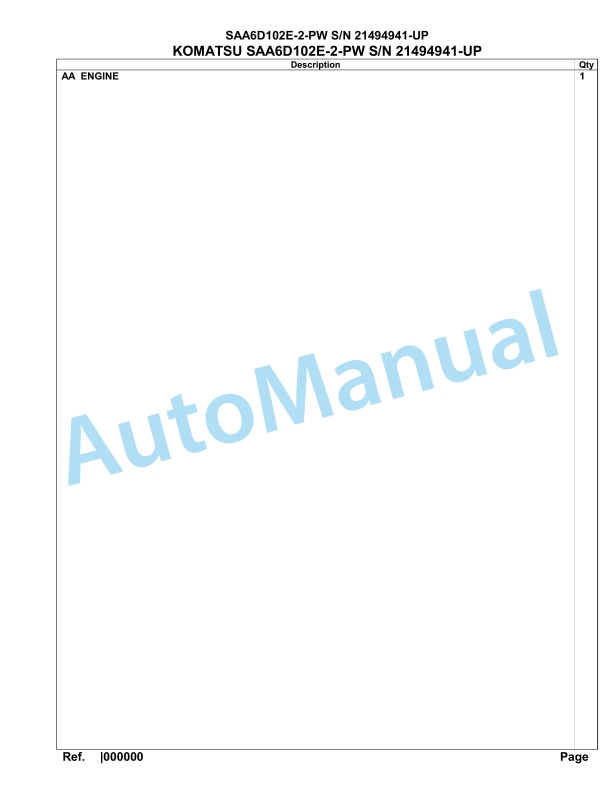 Komatsu SAA6D102E-2-PW Engine Parts Manual