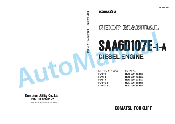 Komatsu SAA6D107E-1-A Diesel Engine Shop Manual 6D107E-BE1