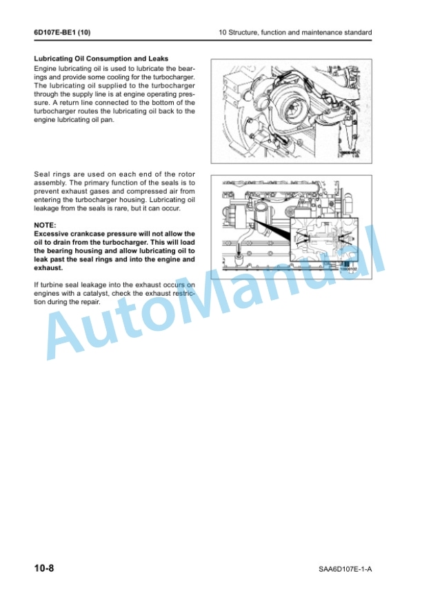Komatsu SAA6D107E-1-A Diesel Engine Shop Manual 6D107E-BE1-2