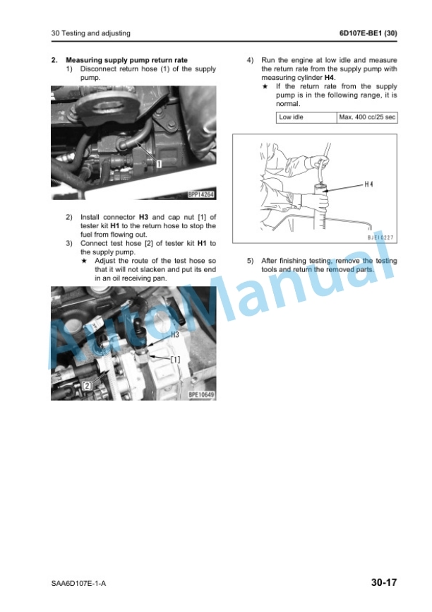 Komatsu SAA6D107E-1-A Diesel Engine Shop Manual 6D107E-BE1-3