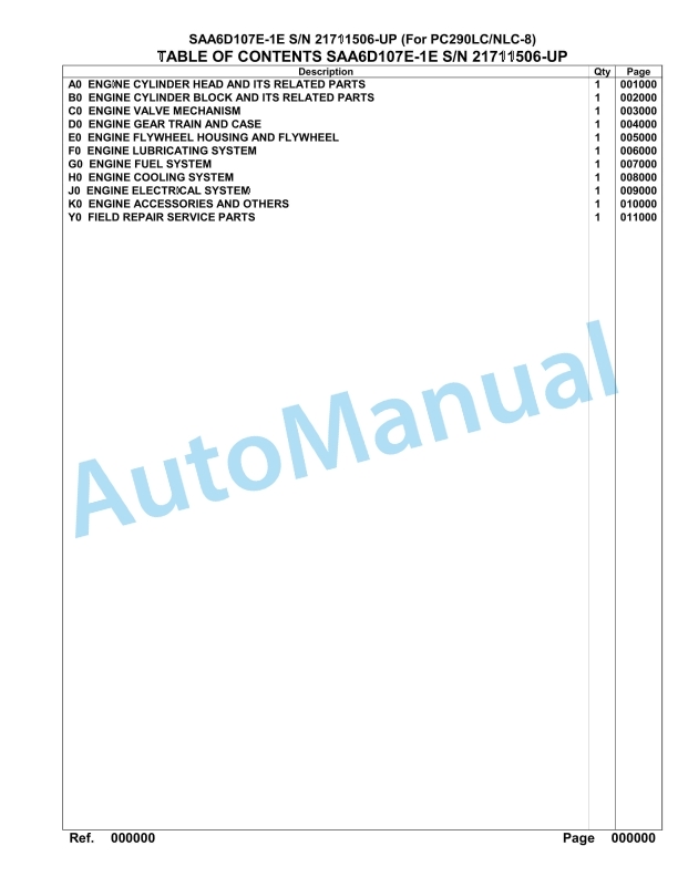 Komatsu SAA6D107E-1E Engine Parts Manual 21711506 Up For PC290 LC 290NLC-8