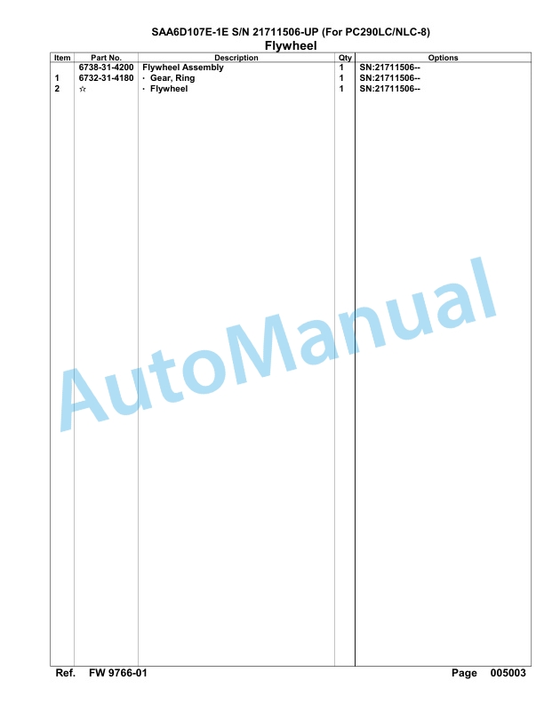 Komatsu SAA6D107E-1E Engine Parts Manual 21711506 Up For PC290 LC 290NLC-8-3