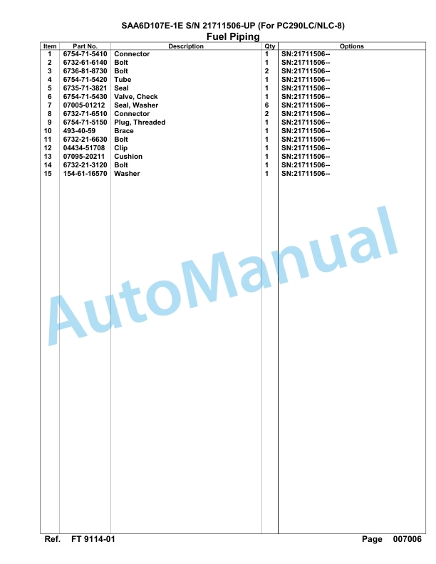 Komatsu SAA6D107E-1E Engine Parts Manual 21711506 Up For PC290 LC 290NLC-8-4