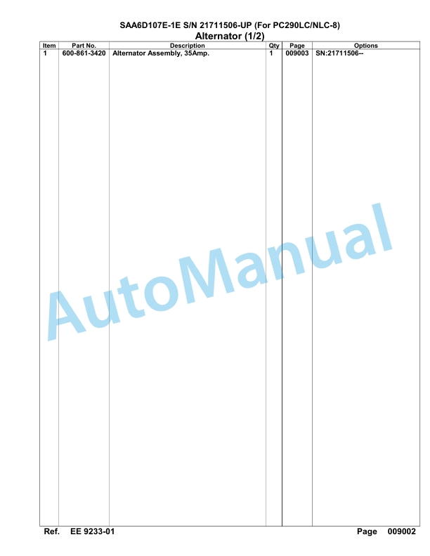 Komatsu SAA6D107E-1E Engine Parts Manual 21711506 Up For PC290 LC 290NLC-8-5