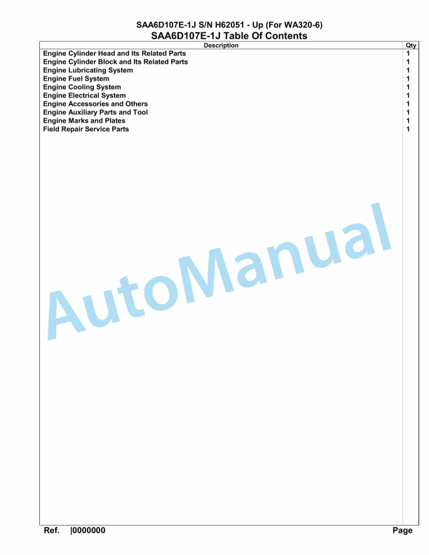 Komatsu SAA6D107E-1J Engine Parts Manual H62051 - Up (For WA320-6)