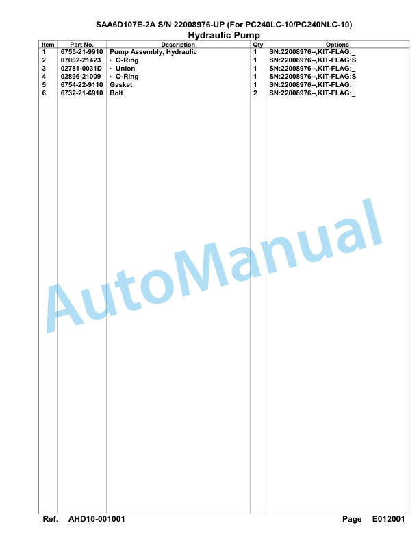 Komatsu SAA6D107E-2A Parts Manual 22008976-UP-5
