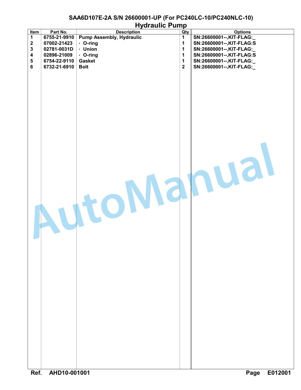 Komatsu SAA6D107E-2A Parts Manual 26600001-UP-5