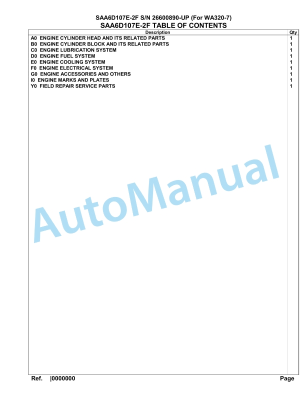 Komatsu SAA6D107E-2F Parts Manual 26600890-UP