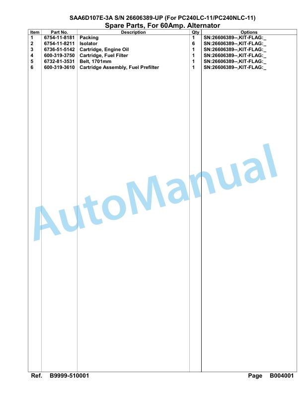 Komatsu SAA6D107E-3A Parts Manual 26606389-UP-3