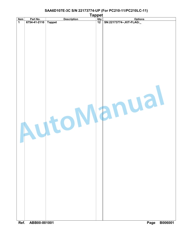 Komatsu SAA6D107E-3C Parts Manual 22173774 Up For PC210 210LC-11-3