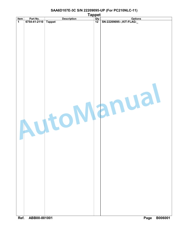 Komatsu SAA6D107E-3C Parts Manual 22209095 Up For PC210NLC-11-3