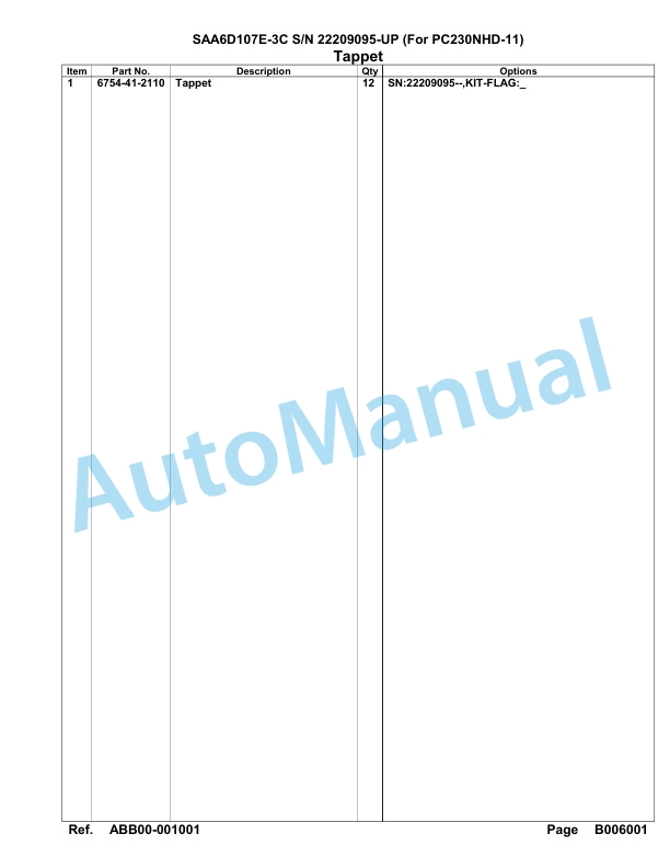 Komatsu SAA6D107E-3C Parts Manual 22209095 Up For PC230NHD-11-3