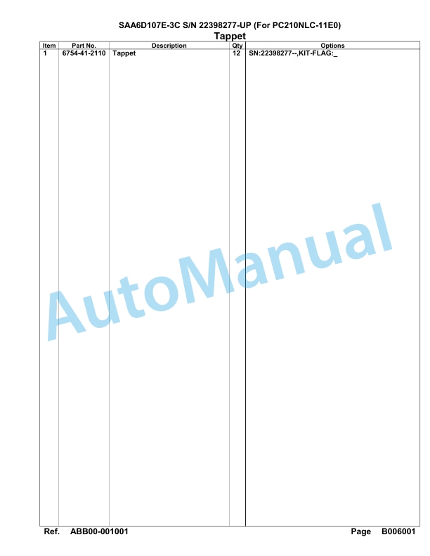Komatsu SAA6D107E-3C Parts Manual 22398277 Up For PC210NLC-11E0-3