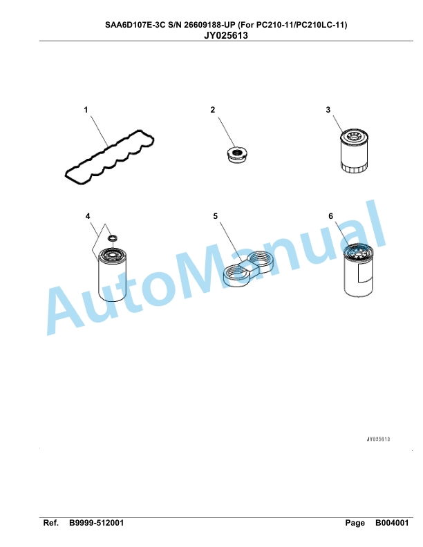 Komatsu SAA6D107E-3C Parts Manual 26609188 Up For PC210 210LC-11-3