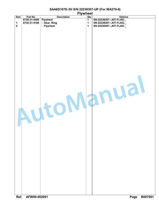 Komatsu SAA6D107E-3H Parts Manual 22238307-UP-3