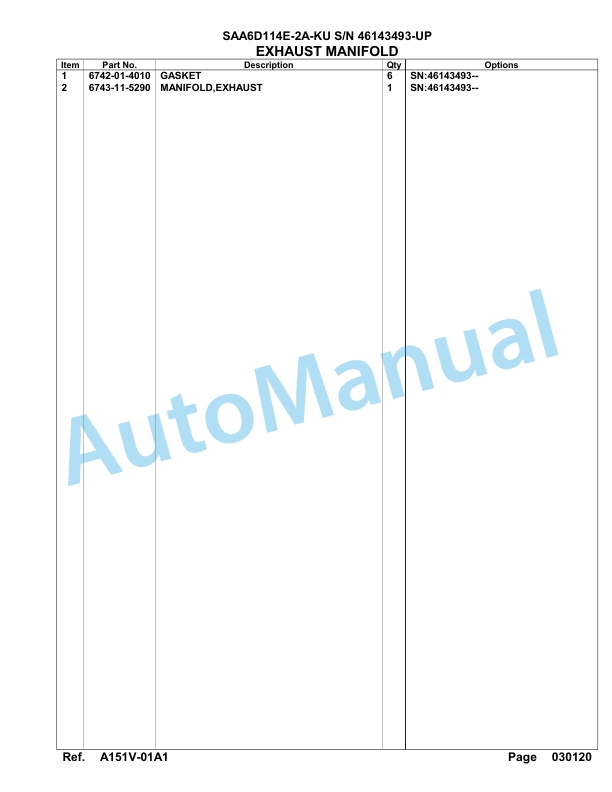 Komatsu SAA6D114E-2A-KU Parts Manual 46143493-UP-2
