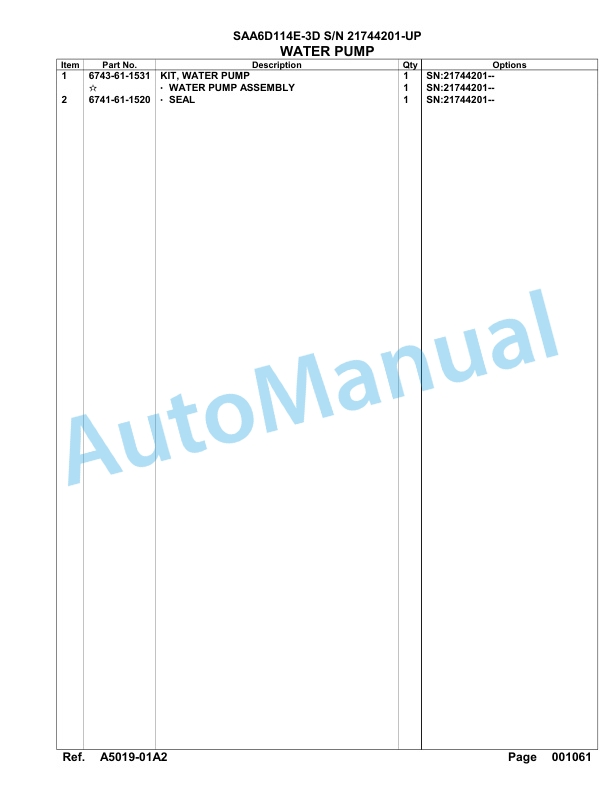 Komatsu SAA6D114E-3D Parts Manual 21744201-UP-5